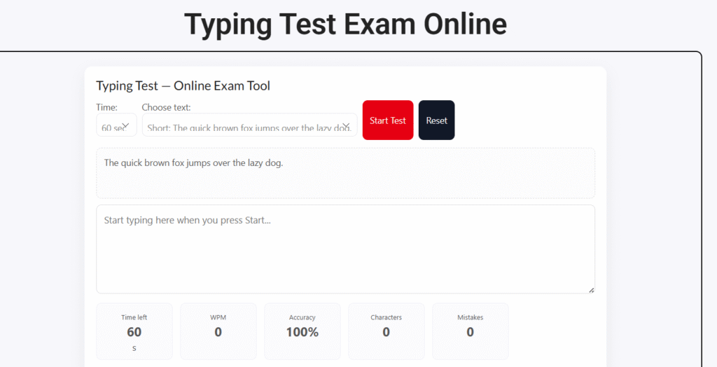 online typing test exam